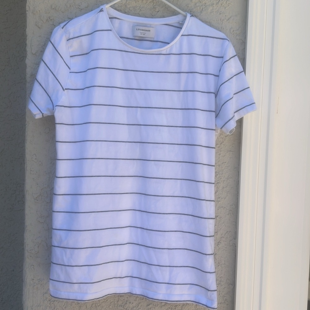 LINDBERGH Men's White & Black Stripe Short Sleeve Tshirt Size L